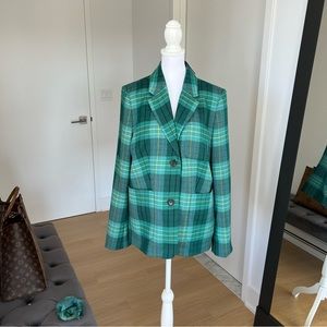 Kate Spade Greenhouse Plaid Blazer NWT Size 14 Pine Grove Green